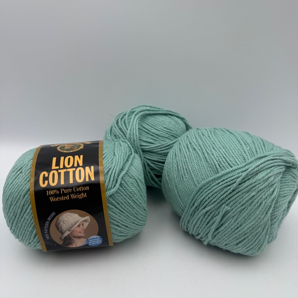 Lion Brand Lion Cotton Yarn 3 Skeins 123 Seaspray 100% Pure Cotton Worsted